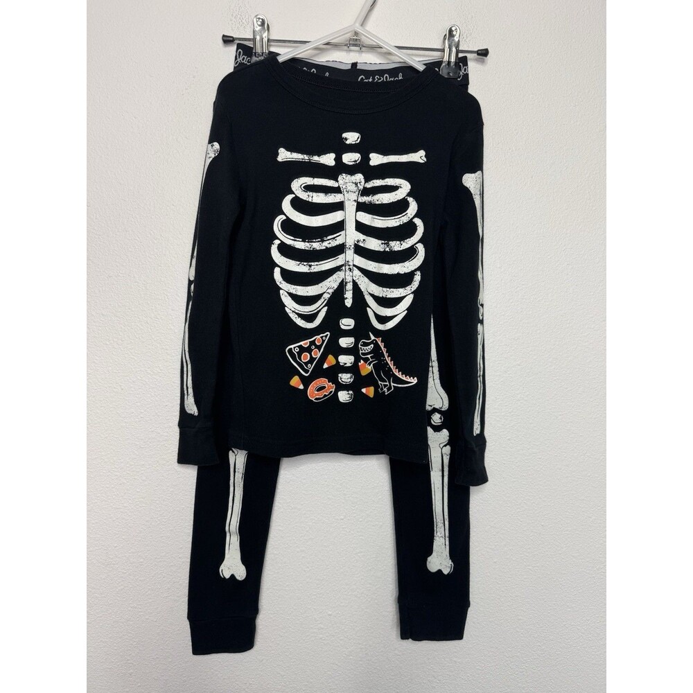 Cat & Jack Size 6 Kids Skeleton Pajama Set Black Halloween Glow In The Dark